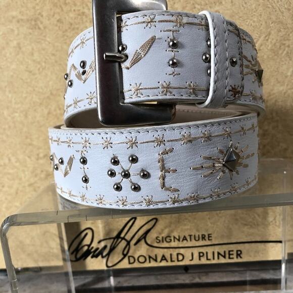 Donald Pliner Belt Winter White Leather Embellished Metal Studs New NWT $225 main image 6
